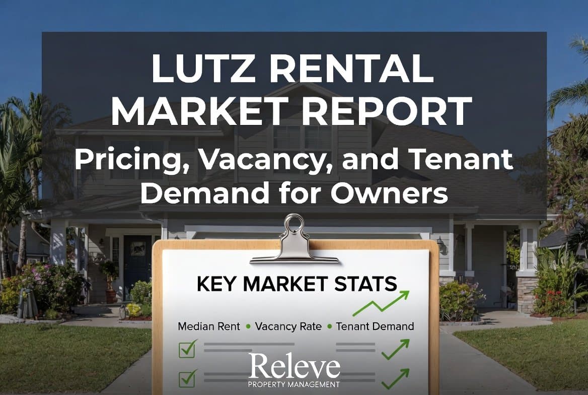 Lutz Rental Market Report: Pricing, Vacancy, and Tenant Demand for Owners – Modern Florida rental home with key market stats clipboard