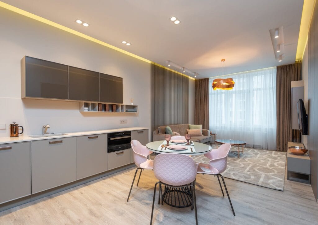 contemporary living room with property management trends